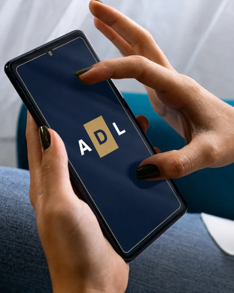 Manos sosteniendo un móvil con el logotipo de Abogados Delito Leve en pantalla